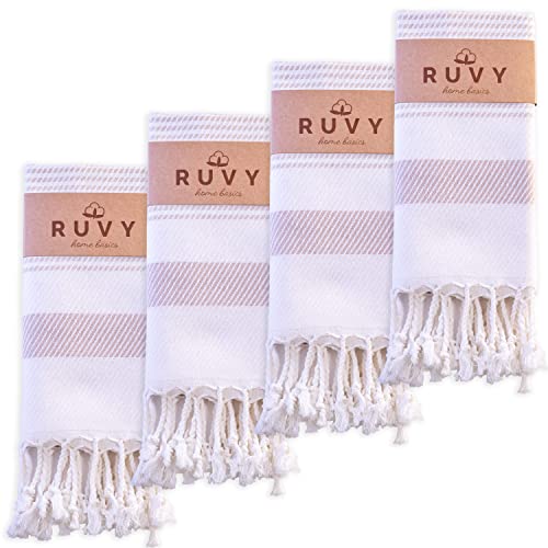 Ruvy Home Basics Turkish Hand Towels for Bathroom Set of 4 | 18"x40", Cotton | Decorative Towel for Bathroom, Kitchen, Dishcloth, Tea, Yoga, Face, Gym - Beige - color: Beige, size: Modern - 4 Pack