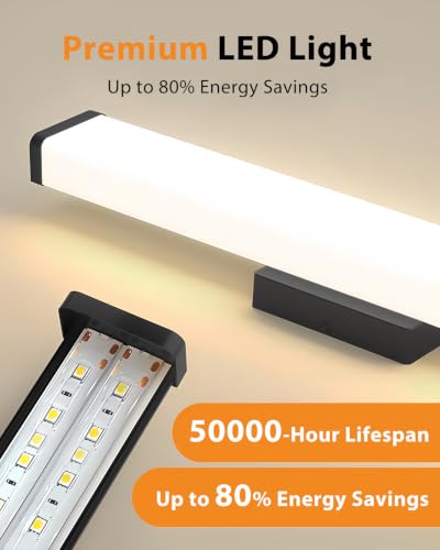 24" LED Square Vanity Light, 14W 4000K Dimmable, Brushed Nickel | Wall Bar Light, Rust & Moisture Resistant, Natural White light, Energy-saving, moisture-proof, Dresser Bathroom over Mirror - color: Matte Black, size: 24inch 4000K Dimmable