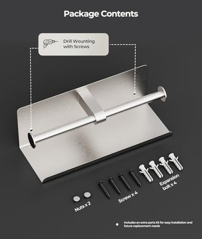 Double Toilet Paper Holder with Shelf, Wall Mount Tissue Roll Holder for Bathroom, 304 Stainless Steel Commercial Toilet Paper Dispenser with Phone Shelf, Brushed Nickel - color: Brushed Nickel