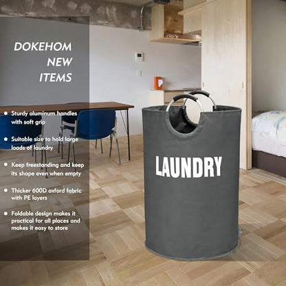 DOKEHOM 160L XX-Large Laundry Basket (7 Colors), Collapsible Laundry Bag, Foldable Laundry Hamper, Folding Washing Bin (Dark Grey, XXL) | Freestanding tall washing bin & foldable laundry bag. Extra large clothes storage basket with durable sturdy handles