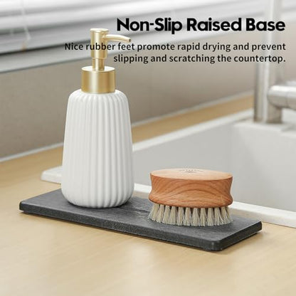 2 Pack Diatomite Stone Sink Tray, Water Absorbing Mat for Kitchen & Bathroom Counter, Quick Dry Soap Dish Makeup Vanity Caddy,Sponge Holder Organizer, Dark Gray - 2pcs of 9"x 3.5" - color: 2 Pcs - Dark Gray - 9"x 3.5"