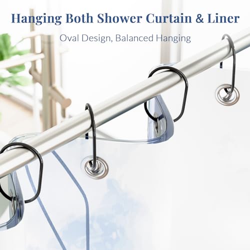 Bathway Shower Curtain Rings, Bathway Shower Curtain Hooks, Black Shower Curtain Hooks Rings Rust Proof, Anti-Drop Smooth Shower Rings for Curtain, 12 Pcs Metal Shower Hooks for Shower Curtain Rod - color: Black, style: Modern Oval