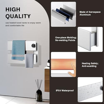 K&KALONZO Electric Towel Warmer Wall Mounted, Fast Heat in 2 Min, NTC Safety | 5 Timers & 3 Heat Levels Control, 2H Rapid Dry, Plug-In/Hardwired, Anti-Scald, Aluminum Heated Towel Rack for Bathroom, K2RS - color: Silver, size: 2-Bar