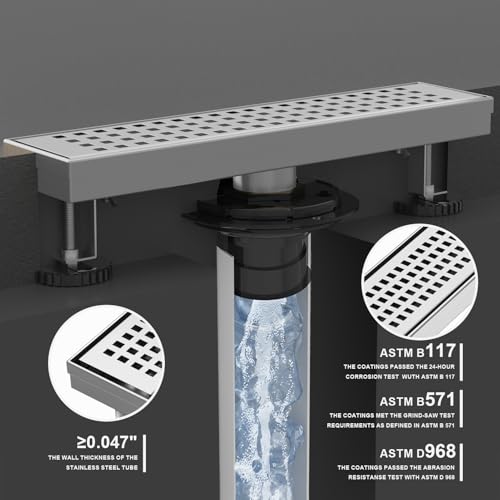18 Inch Linear Shower Drain - Brushed Nickel, with Removable Grate | AISI 304 Stainless Steel Shower Drain, Long Rectangle Shower Floor Drain with Adjustable Feet, Fits Bathroom & Balcony etc - color: Brushed Nickel, size: 18 in