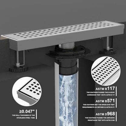 18 Inch Linear Shower Drain - Brushed Nickel, with Removable Grate | AISI 304 Stainless Steel Shower Drain, Long Rectangle Shower Floor Drain with Adjustable Feet, Fits Bathroom & Balcony etc - color: Brushed Nickel, size: 18 in