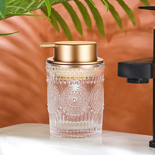 8 Oz Glass Dish Soap Dispenser, Hand Liquid Bottle with Gold Pump | Clear refillable bottle for hand soap, dish soap, lotion. Round design fits kitchen sink & bathroom counter - color: Liquid Dispenser