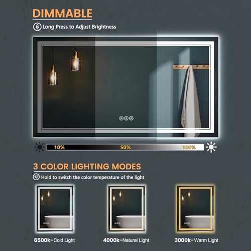 Upgraded Led Bathroom Mirror with Front and Backlit, 48x36 Inch Led Mirror for Bathroom, Anti-Fog, Acrylic Side, Top Tempered Glass, Dimmable, Rotatable Led Bathroom Vanity Mirror - size: 48"L x 36"W