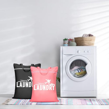 Fiodrimy 2 Pcs Large Travel Laundry Bags - Washable Waterproof Wet Clothes Bags for Gym, Swimming, Yoga & College Dorm (Black+Pink) - color: Black+pink