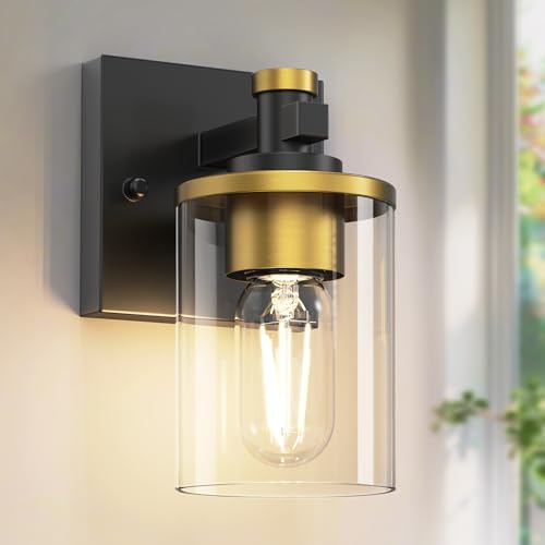 Bathroom Light Fixture, Bathroom Vanity Light Over Mirror, 1-Lights | Vanity Lights for Bathroom, Modern Lighting Fixtures with Clear Glass Shade, Black and Gold Vanity Lights, ETL - color: Gold and Black, size: 1-Lights