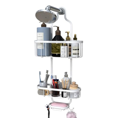 White Hanging Shower Caddy, 3-Tier Bathroom Organizer with Soap Dish, Rust Resistant, Quick Dry, Assembly Required - color: White