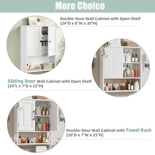 Bathroom Wall Cabinet, 30" x 24" White Painted Finish Wooden Wall Mounted Medicine Cabinet with 3 Level Adjustable Shelf, Over the Toilet Storage Cabinet, Wall Storage Cabinet for Bathroom - size: 24"L x 8"W x 30"H