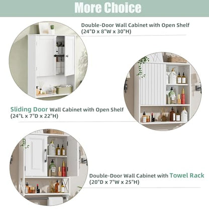Bathroom Wall Cabinet, 30" x 24" White Painted Finish Wooden Wall Mounted Medicine Cabinet with 3 Level Adjustable Shelf, Over the Toilet Storage Cabinet, Wall Storage Cabinet for Bathroom - size: 24"L x 8"W x 30"H