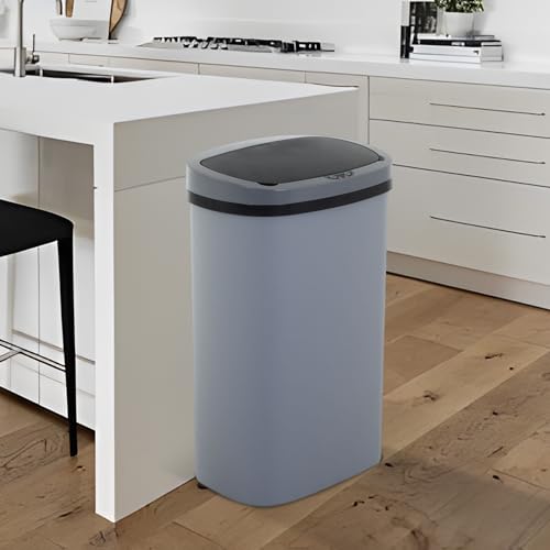 13 Gallon Trash Can,Soft Close Large Garbage Can with Lid,Automatic Indoor Smart Trashcans for Kitchen,Waterproof Trashcans for Kitchen,Touch-Free Trash Can,Gray - color: Gray, style: 1 piece