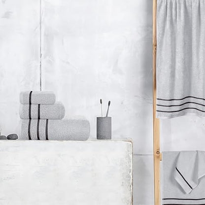 MyOwn Ultra Soft 6 Pack Cotton Towel Set, Contains 2 Bath Towels 28x55 inch, 2 Hand Towels 16x24 inch & 2 Wash Coths 12x12 inch, Ideal Everyday use, Compact & Lightweight - Light Grey, 71642 - color: Light Grey, size: 6-Piece Towel Set