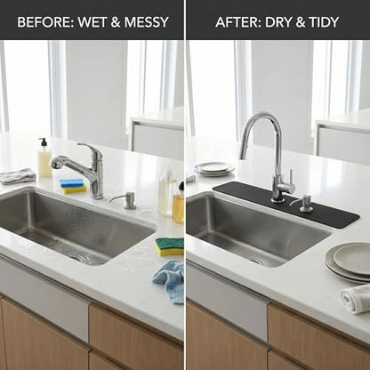 Absorbent Kitchen Sink Faucet Mat for 2-Hole 4" On-Center Faucets 30"x5.5" | Fits Sink with Soap Dispenser, Air Gap or Side Sprayer - Cuttable Drip Catcher Splash Guard for Irregular & 3, 4 Hole Sinks - size: 30"Lx5.5"W 4'' on center