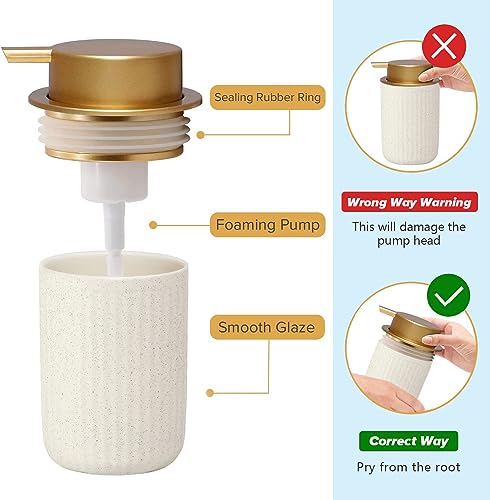 Ceramic Hand Foaming Soap Dispenser - 300ml Hand Foaming Pump Soap Dispenser for Hand Wash Beige Ceramic Dish Liquid Foam Dispenser for Kitchen Bathroom - color: Foam-stripe