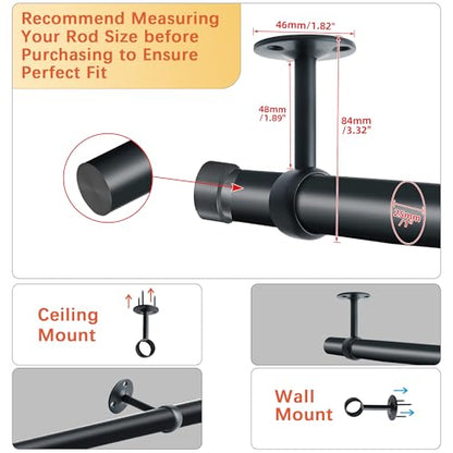Alise Curtain Rod Holder Bracket 1''Dia,Closet Rod Holders Wall Mount,4 Pcs | Ceiling Mounted,Curtain Rod Flange Brackets,Ceiling Curtain Rods Brackets,for Bathroom Curtain,Stainless Steel,Black Finish - color: Matte Black, size: 25mm/1-Inch Dia.
