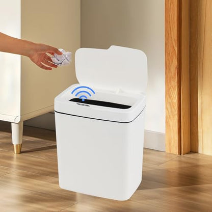 Teyyvn 4 Gallon Automatic Motion Sensor Bathroom Trash Can with Lid, White | Plastic Smart Garbage Can Touchless, Automatic Trash Can, Plastic Trash Bins for Bedroom Office Kitchen Toilet