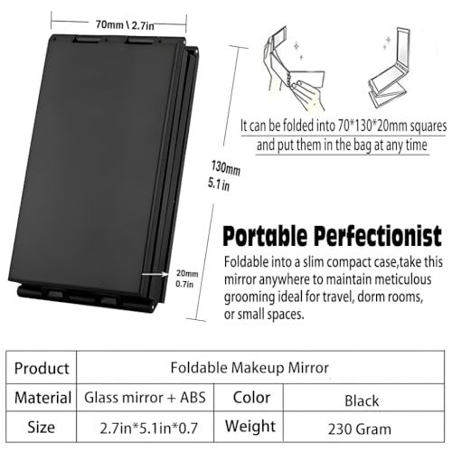 Foldable Makeup Mirror 4 Barber Mirrors, 360 Degree Handheld Desktop DIY Haircut Tool,Styling, Grooming,Portable Foldable Makeup Mirror,Plus 15X Magnifying Mirror