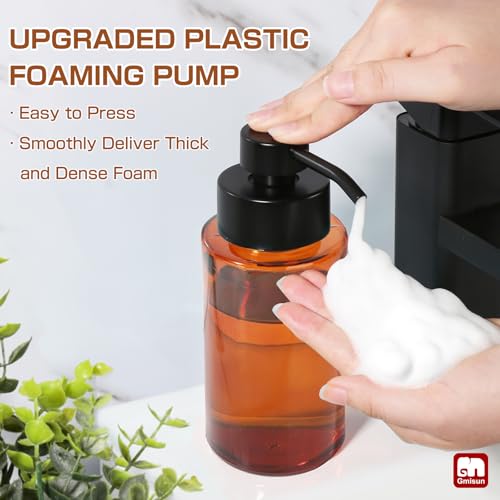 GMISUN Glass Foaming Soap Dispenser, 10 Fl oz / 300ml Amber Glass Soap Dispenser for Bathroom & Kitchen, 2 Pack Modern Refillable Foam Hand Soap Dispensers, Bathroom Hand Soap Dispensers with Labels - color: Amber Bottle, size: 10 Fl oz
