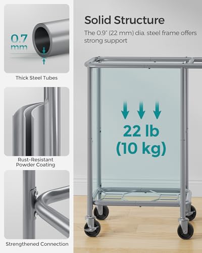 SONGMICS Laundry Basket with Wheels, Rolling Laundry Hamper, 23.8 Gallons (90 L), Removable Liner, Steel Frame with Handle, 24 x 11.4 x 31.9 Inches, Ink Black URLS003B01 - color: Ink Black, size: 90 L (1-Section)