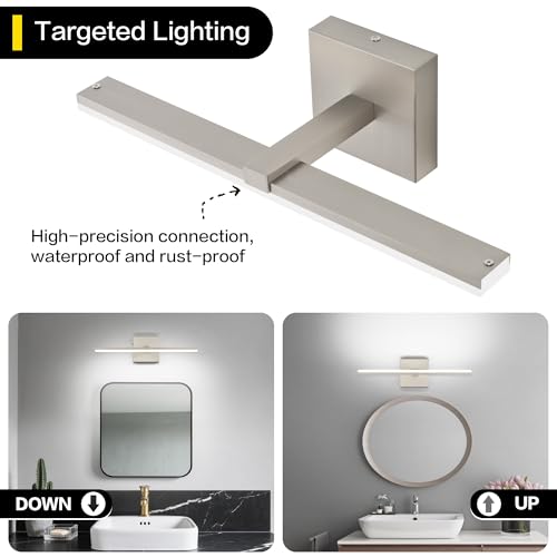 18 Inch Bathroom Vanity Light Over Mirror Brushed Nickel Arm Extra Wide LED Bar 6000K Daylight ETL IP44 CRI85+ - color: Brushed Nickel, size: 18-inch