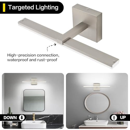 18 Inch Bathroom Vanity Light Over Mirror Brushed Nickel Arm Extra Wide LED Bar 6000K Daylight ETL IP44 CRI85+ - color: Brushed Nickel, size: 18-inch