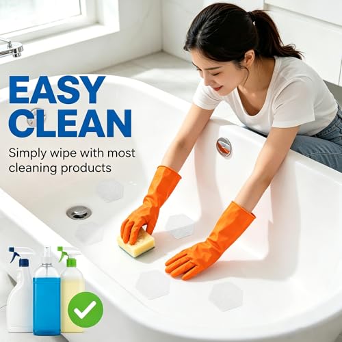Bathroom Safety Set: 12 Pcs Hexagonal Anti-Slip Shower Sticker for Bathtub Floor & 1 Roll 9.8 Ft Black Rubber Grip Tape for Handles, Waterproof Treads