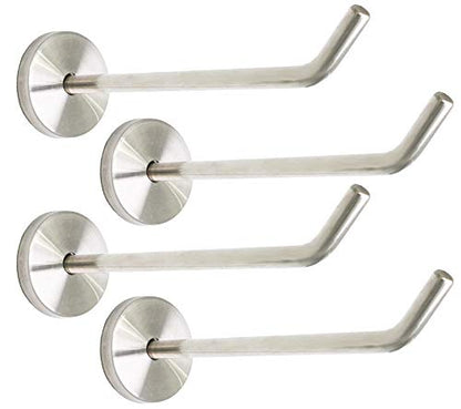 Brushed Stainless Steel Single Heavy Duty Short Nose Wall Mount Hook, Fit for Kitchen,Bedroom,Living Room, Bathroom,Closets and Garage Storage (5-4/5", 4 PCS) - size: 5-4/5" , 4 PCS