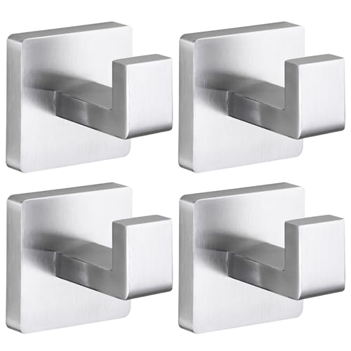 Towel Hooks for Bathrooms Robe Hook Coat Hook 4 Pack Brushed Nickel Stainless Steel Heavy Duty 33 Lbs Wall Mounted Square Hooks for Bathroom Kitchen Bedroom - color: Brushed Nickel