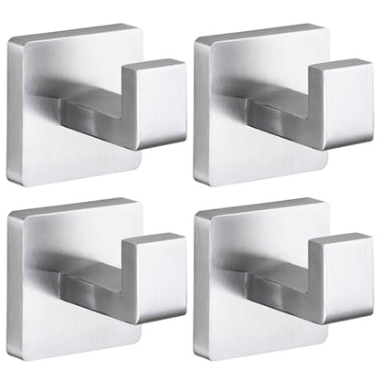 Towel Hooks for Bathrooms Robe Hook Coat Hook 4 Pack Brushed Nickel Stainless Steel Heavy Duty 33 Lbs Wall Mounted Square Hooks for Bathroom Kitchen Bedroom - color: Brushed Nickel