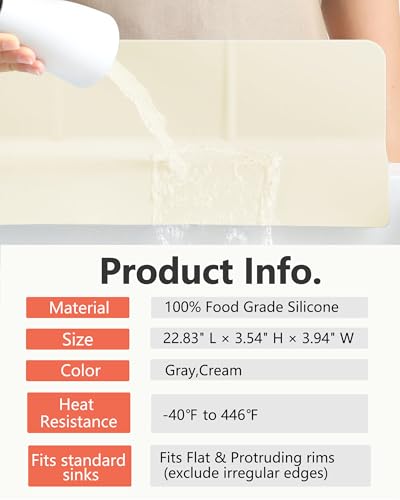 Kitchen Sink Splash Guard 23" 18" 30" Self-Draining Silicone Water Guard with High Splash Wall & Strong Suction Cups for Faucet, Countertop & Sink Edge, Keeps Sinks Dry, Dishwasher Safe,Cream - color: Cream, size: 23" x 3.5"