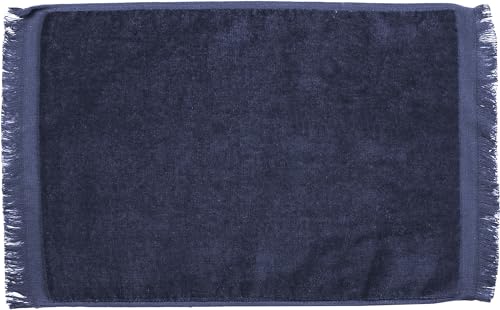 Set of 12 Premium Fringed Velour Fingertip Towels (Navy Blue) | 12-Pack | 11" x 18" | 100% Cotton Velour | Soft, Absorbent & Decorative | Guest Towels for Bathroom, Spa, Events & Embroidery - color: Navy Blue