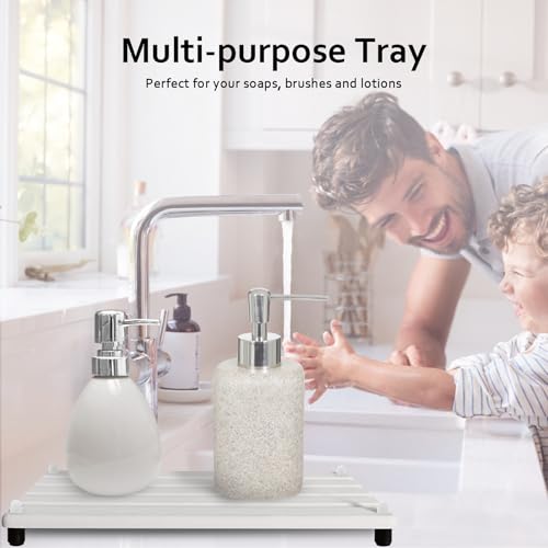 2 PCS Water Absorbing Stone Trays for Bathroom Sink Fast Drying Coasters | 11" x 4.7", Faucet Mat for Kitchen Sink, Diatomite Sink Caddy, Hand Soap Holder with Feet, Diatomaceous Earth, Vanity Tray - color: 11" X 4.7" White