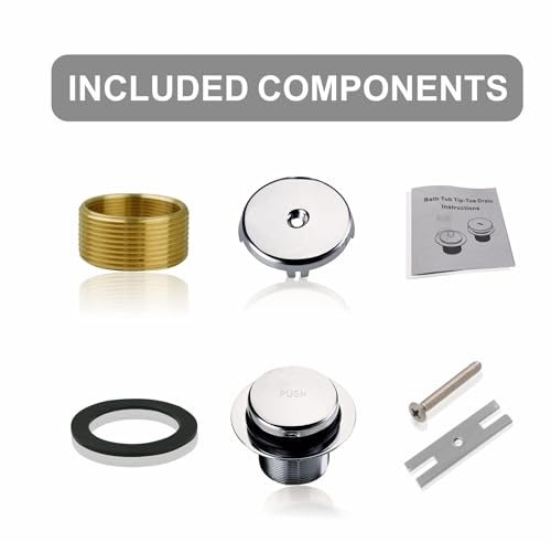 WELSAN Bathtub Drain,Tub Drain Trim Set Conversion Kit Assembly Chrome | Chrome plated, With 1-hole overflow faceplate,Tip-Toe, Includes an adapter, Coarse thread replacement bath trim kit assembly - color: Chrome, style: 1 Hole