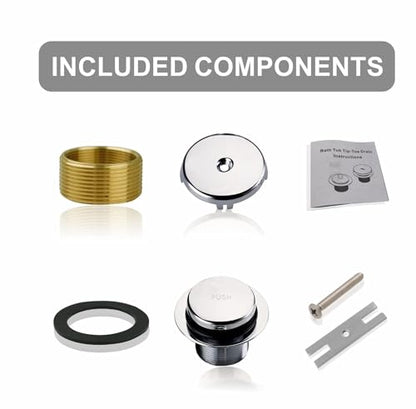 WELSAN Bathtub Drain,Tub Drain Trim Set Conversion Kit Assembly Chrome | Chrome plated, With 1-hole overflow faceplate,Tip-Toe, Includes an adapter, Coarse thread replacement bath trim kit assembly - color: Chrome, style: 1 Hole