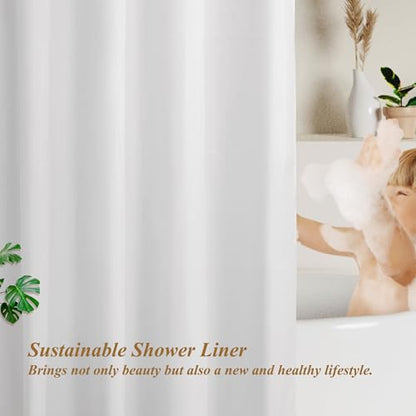 Sustainable Shower Curtain Liner Recycled Polyester Fabric White, 72x72 | Non Plastic, Washable, Bottom Magnets, Fabric Shower Liner for Bathroom - size: 72"W x 72"L (Pack of 1)