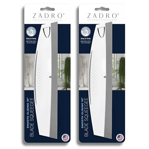 Zadro Silicone Squeegee with Hanging Hook Water Blade for Cleaning Kitchen Countertops Sink Bathroom Shower Mirrors Glass Car Windows Wiper Scraper Flexible Waterblade Cleaner Tool (2, White/Gray)
