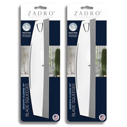 Zadro Silicone Squeegee with Hanging Hook Water Blade for Cleaning Kitchen Countertops Sink Bathroom Shower Mirrors Glass Car Windows Wiper Scraper Flexible Waterblade Cleaner Tool (2, White/Gray)