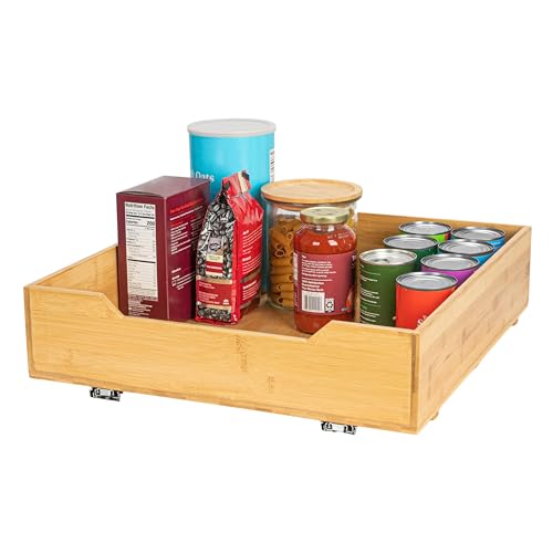 Household Essentials Glidez Bamboo and Steel Pull-Out/Slide-Out Storage Organizer for Under Cabinet Use - 1-Tier Design - Fits Standard Size Cabinet or Shelf, Natural - size: 20", style: Single Tier