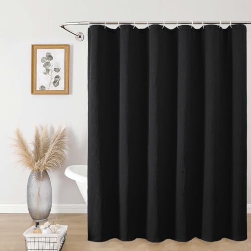 Aiyufeng 3D Textured Black Shower Curtain for Bathroom, Fabric Shower Curtain Soft Cloth & Hotel Spa Quality, Luxury Boho Bathroom Curtains, Machine Washable, Black, 72x72 Inches - color: Black, size: 72"W x 72"L (Pack of 1)