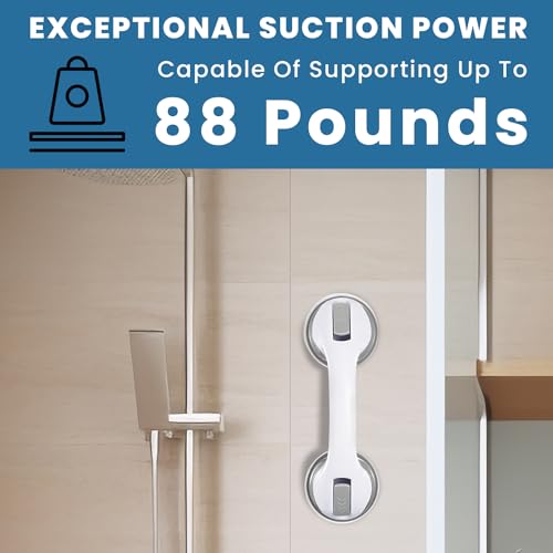 12-Inch Suction Grab Bars for Bathtubs and Showers - 2 Pack Heavy-Duty Bathroom Safety Handles for Seniors and Shower Chairs (Gray/White) Grab Bars can be attached to Tiles, Glass & Hard Plastic ONLY.