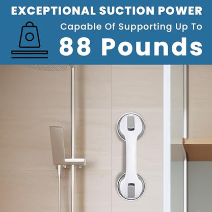 12-Inch Suction Grab Bars for Bathtubs and Showers - 2 Pack Heavy-Duty Bathroom Safety Handles for Seniors and Shower Chairs (Gray/White) Grab Bars can be attached to Tiles, Glass & Hard Plastic ONLY.