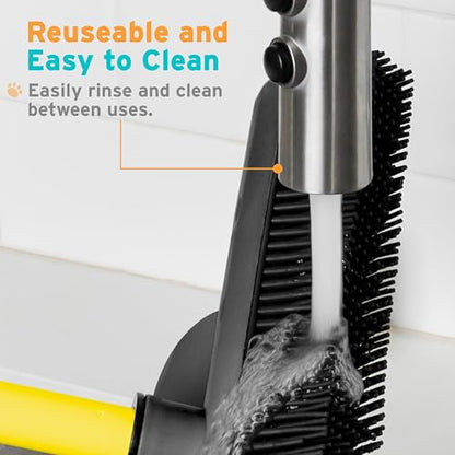 FURemover Pet Hair Removal Rubber Broom, 61" Telescopic Handle | Multi-Surface Rubber Broom with Built in Squeegee Edge, Sweeps up Fur, Hair, and Debris on Tile, Wood, Vinyl, and Carpet - size: 61" Telescopic Handle