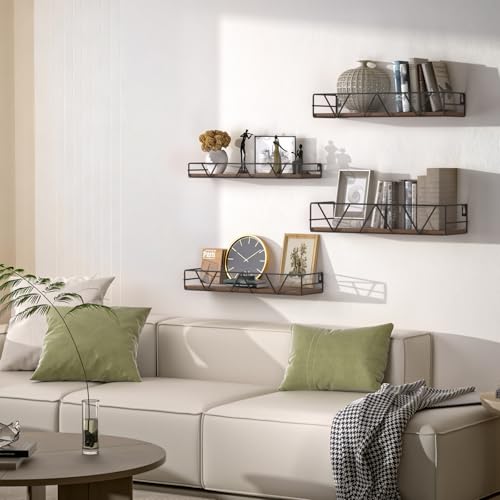 Floating Shelves Set of 4, Wood Wall Shelf, Farmhouse Shelf for Bedroom | Wall Mounted Floating Shelf for Living Room, Bedroom, Bathroom, Kitchen, Office - color: Brown-4pcs