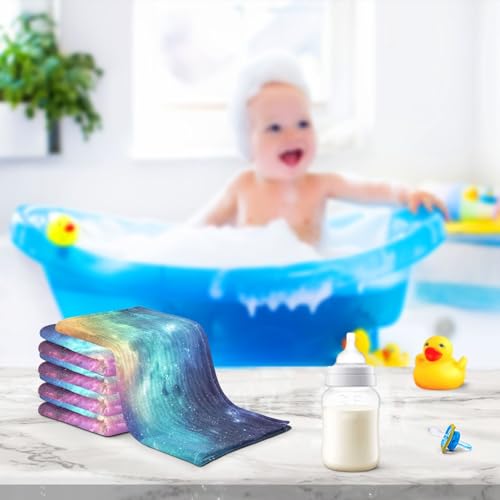 YETTASBIN Galaxy Muslin Baby Hand Washcloths, Soft Cotton Bath Face Towel, 4 Layers Extra Absorbent Feeding Burp Cloth for Newborn Infant, 5 Pack - size: 12 Inch x 5 Pack