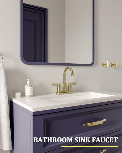 Brushed Gold Bathroom Sink Faucet 3 Hole 4 Inch Centerset Bathroom Faucets | Faucet for Bathroom Sink with Pop Up Drain and 2 Supply Hoses 2 Handle Bathroom Faucet for Sink Vanity RV Evolvegoods - color: Brushed Gold