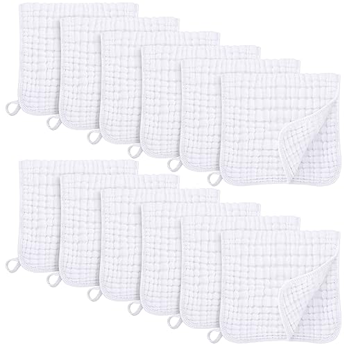 Unnivoll Muslin Burp Cloths for Baby 100% Cotton Burping Cloths for Boys Girls Large 20''X10'' Extra Soft and Absorbent 12 Pack - White - color: White, size: 12 Pack