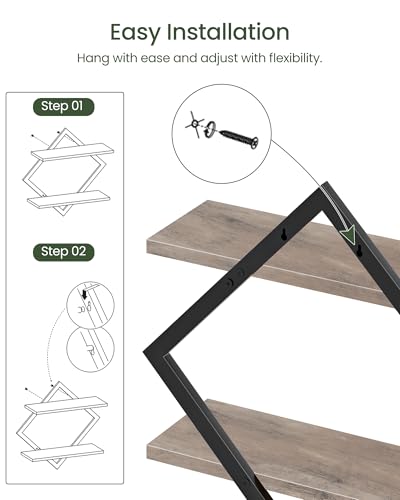 CHOEZON Floating Shelves for Wall, Set of 2 Wall Mounted Shelves, 2-Tier Hanging Shelves, for Living Room, Bedroom, Kitchen, Office, Study, Greige TBJ01P2BG - color: Greige + Black