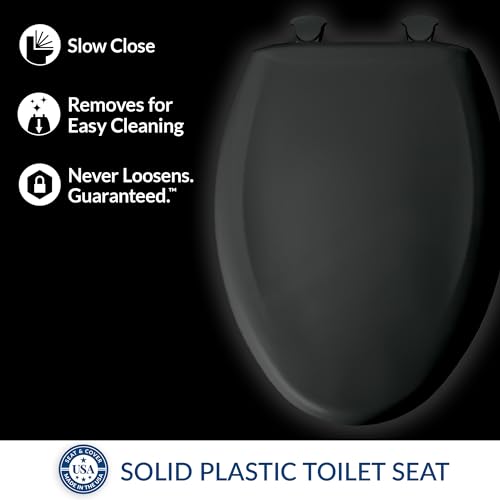 Bemis Classic Colors Slow Close Toilet Seat, Easy Clean Hinges and Durable Plastic Seat, Made in USA, Elongated, Black - color: Black, size: Elongated